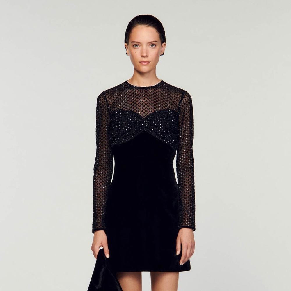 ✨ NWT - Sandro Rhinestone and Velvet Mini Dress